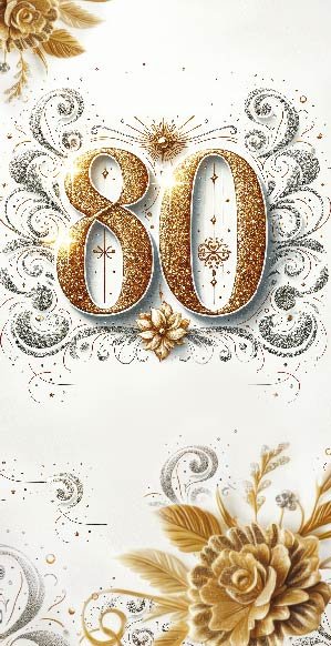 80-ojo gimtadienio atvirukas su stilizuotu skaičiumi 80